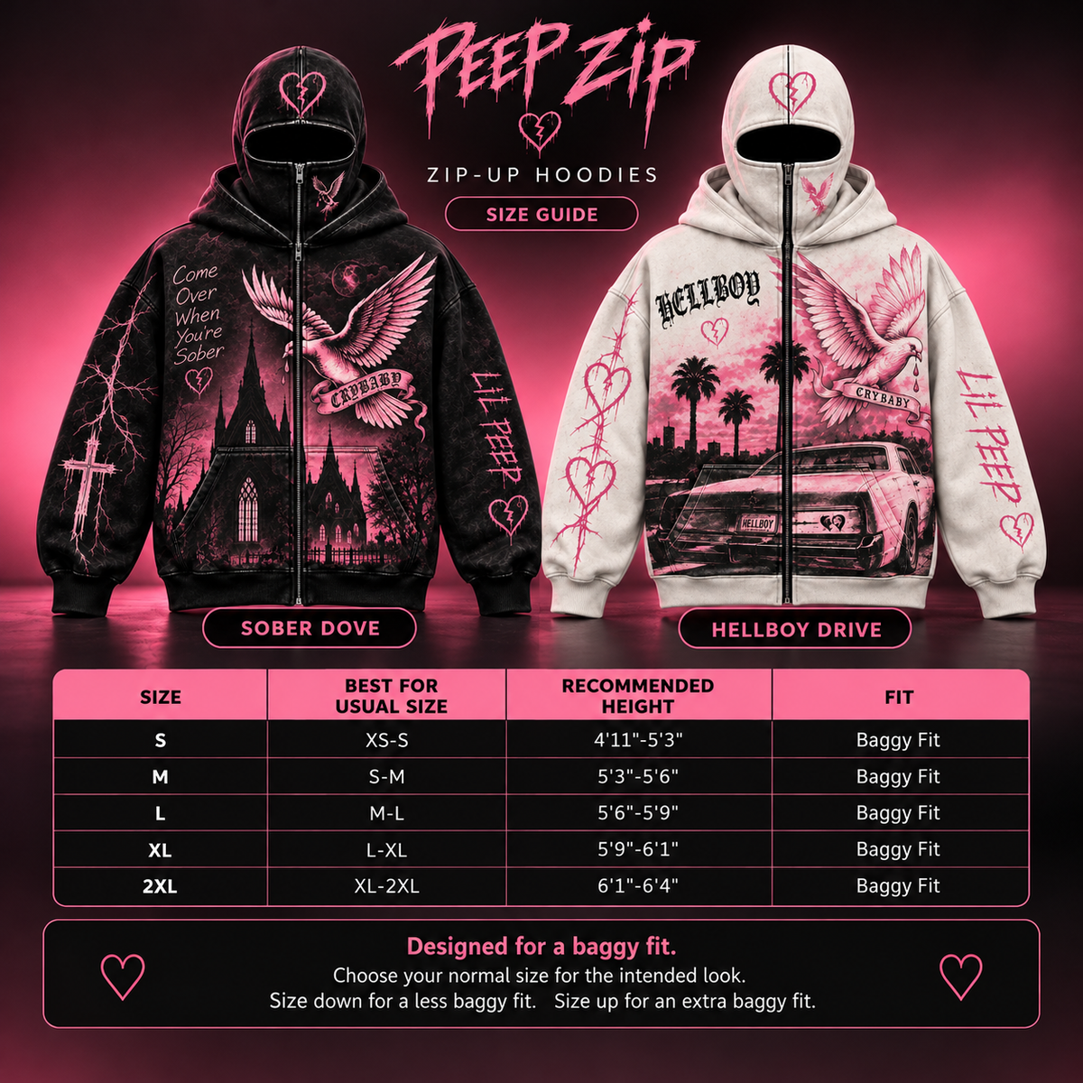 Full-Zip Balaclava Hoodie — Size Guide