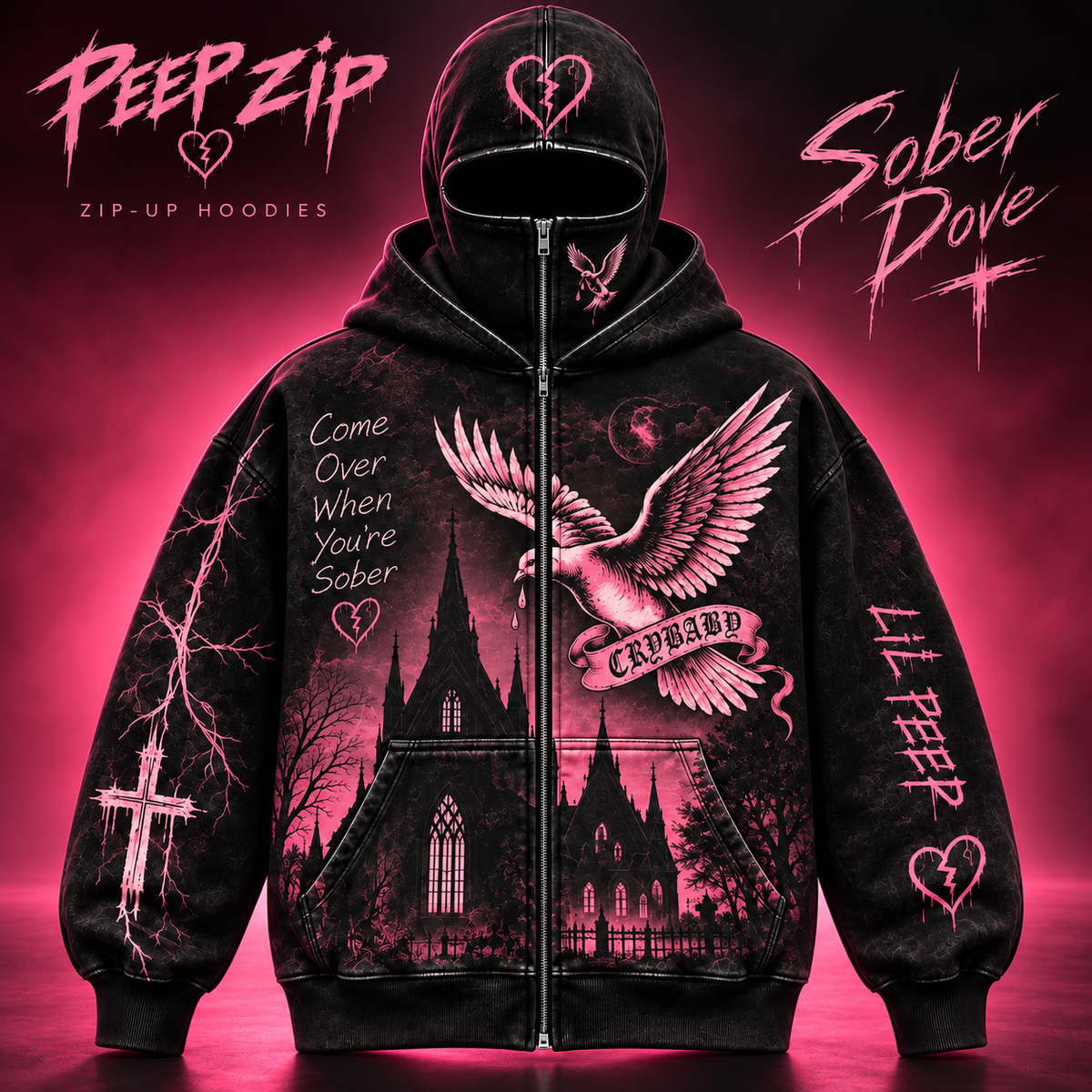 Sober Dove — Black Edition Full-Zip Balaclava Hoodie