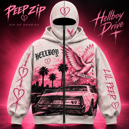 Hellboy Drive — Cream Edition Full-Zip Balaclava Hoodie